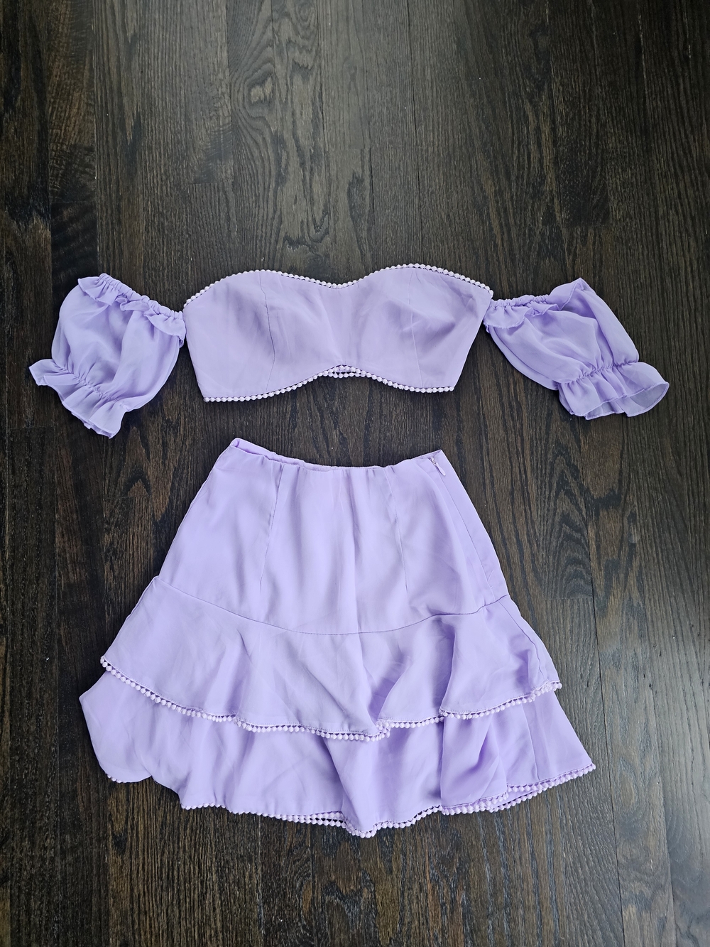 Lavender Ruffled Mini Skirt and Crop Top 2 Piece Set